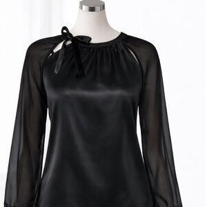 Abercrombie & Fitch Black Satin Tie-Shoulder Blouse